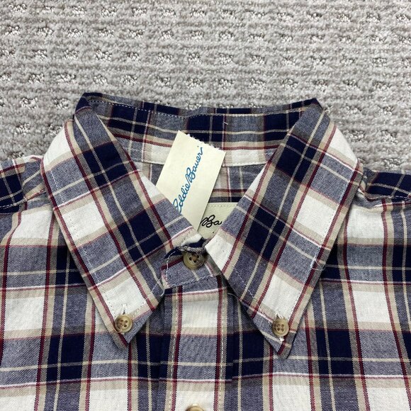 New Eddie Bauer Plaid Shirt Men Small S MBRY Brown Cream Button Down Polo NWT - Picture 4 of 10